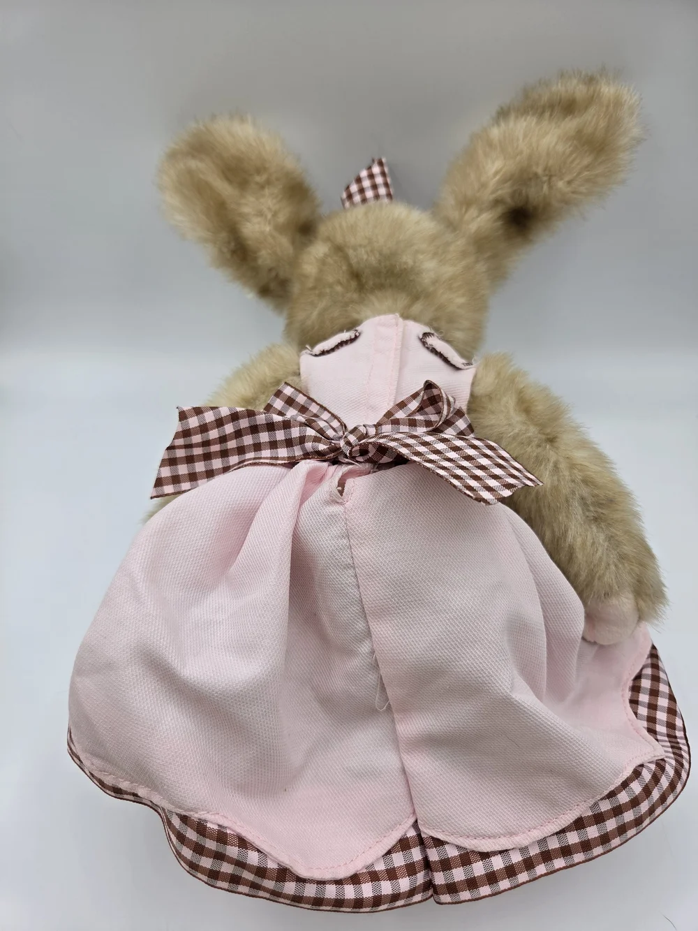 Plush Bunny Doll in Light Brown with Pink Dress